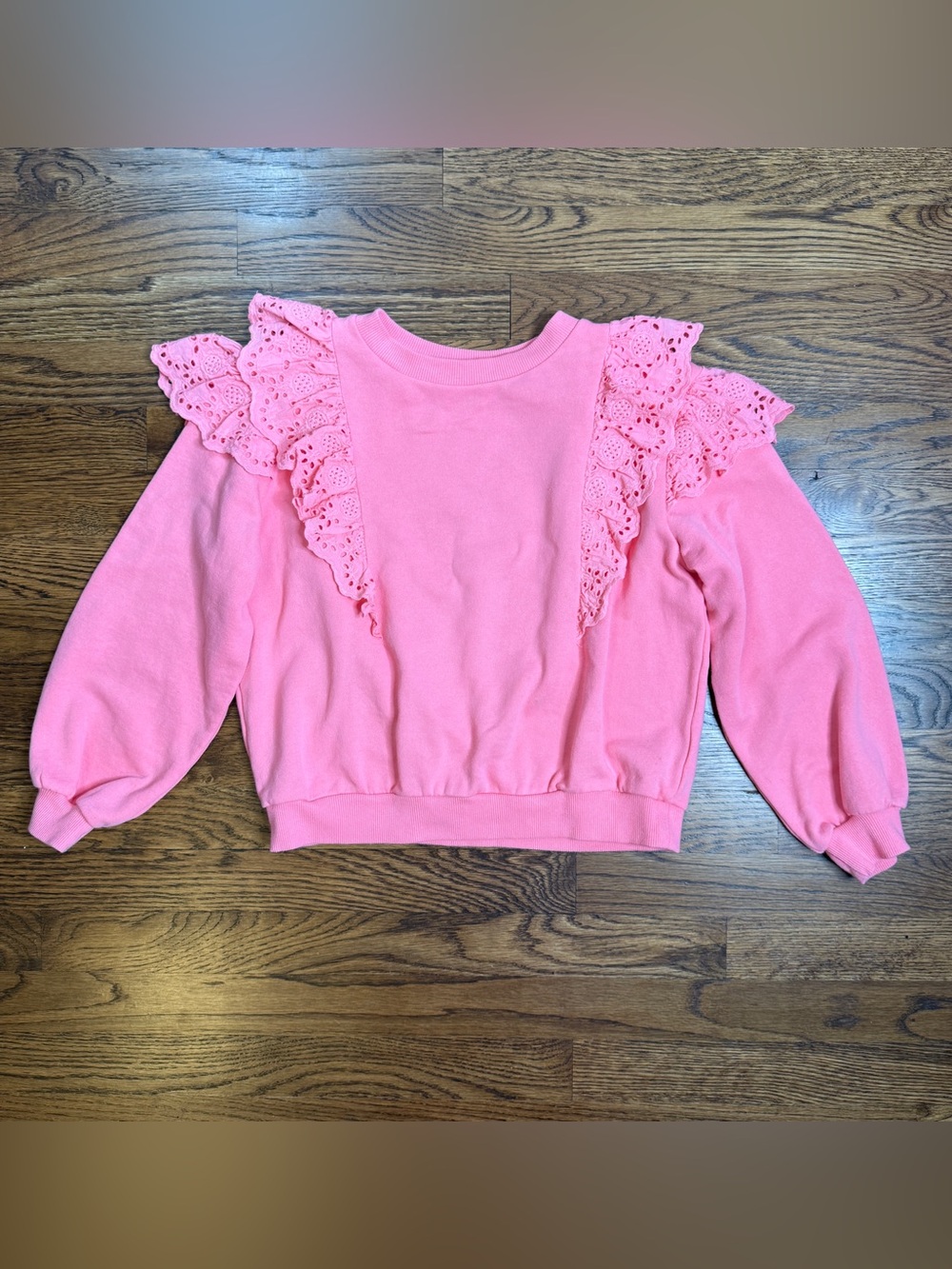 H&M Girls Pink Eyelet Long Sleeve Casual Pullover Sweatshirt Size 8-10